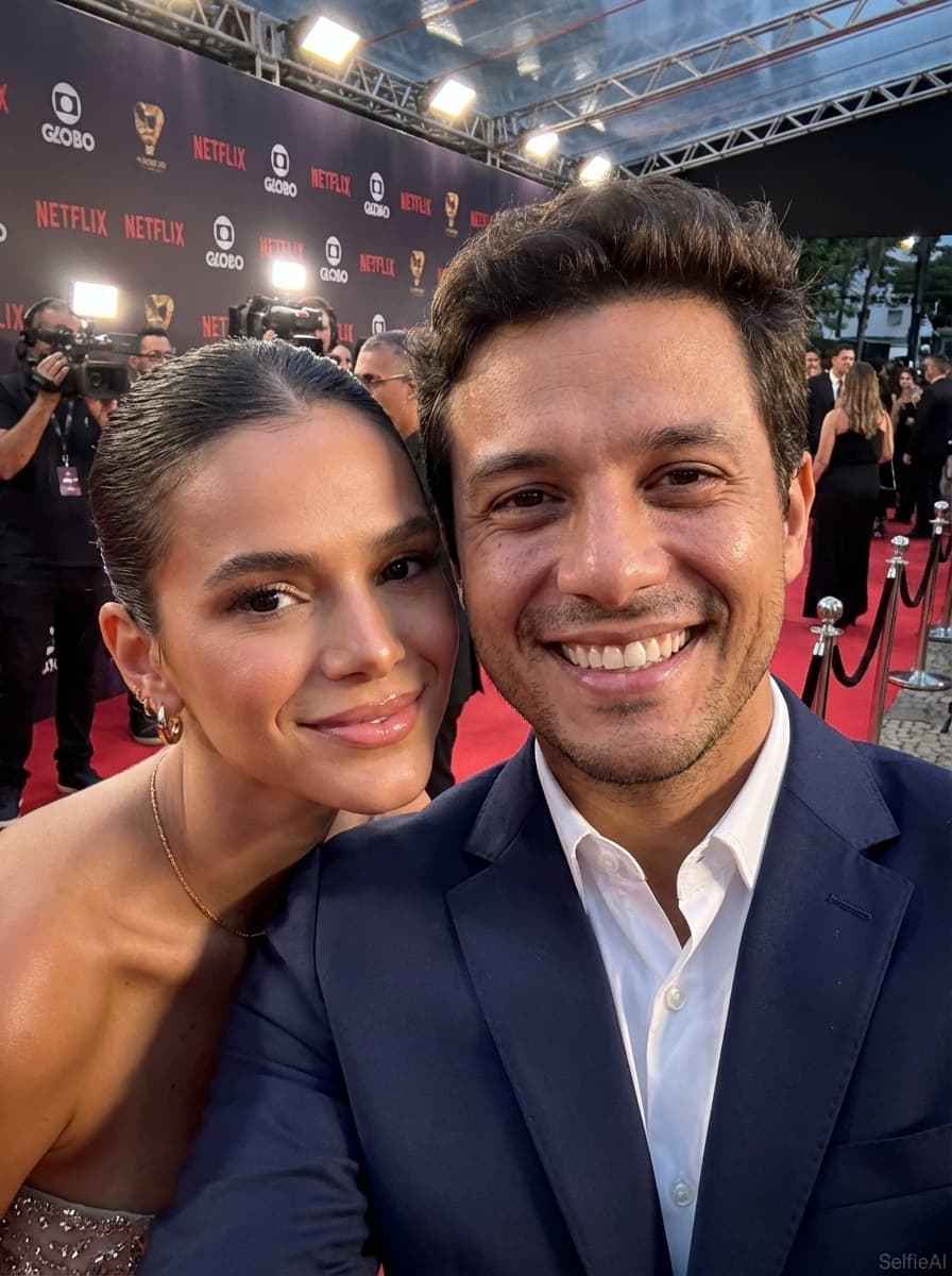 Selfie gerada por IA com Bruna Marquezine no cenário Tapete Vermelho