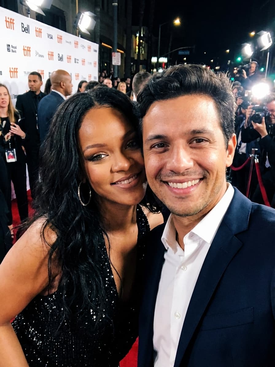 Selfie gerada por IA com Rihanna no cenário Tapete Vermelho